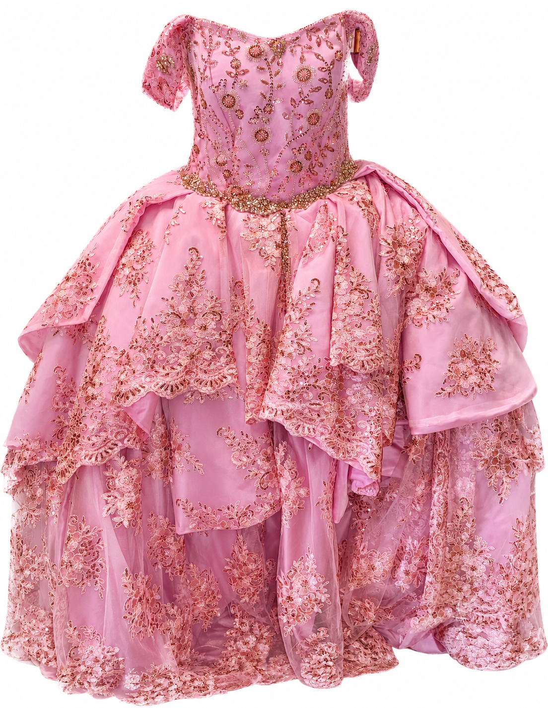 Quinceañera gown — pink beaded lace ballgown